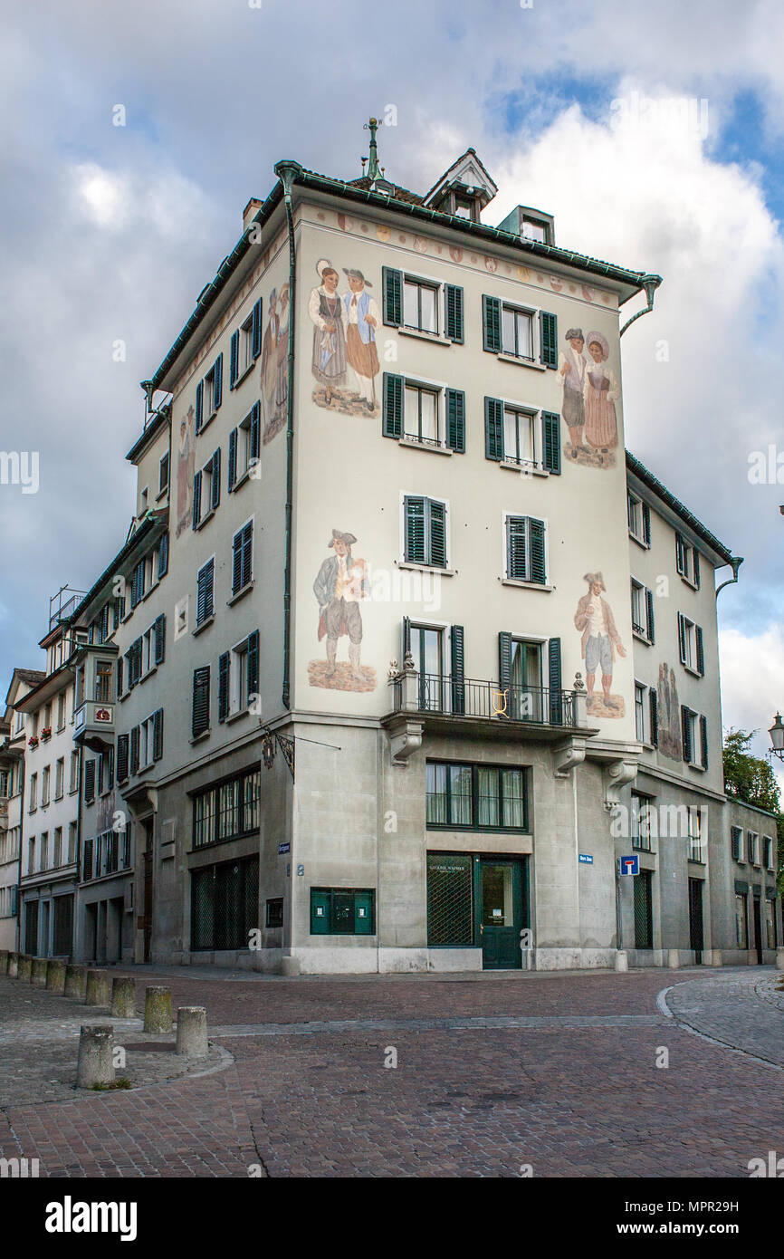 Wall painting of traditional swiss figures Stock Photo Alamy