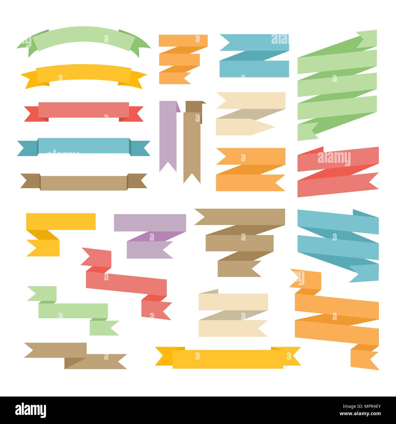 Ribbons with curl set isolated on white background. Stock Vector