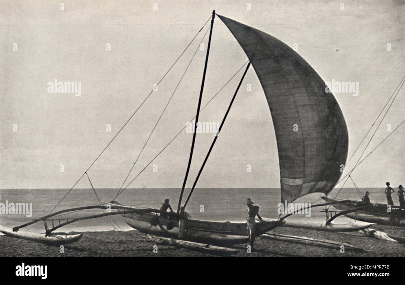 'Ceylonesisches Seefischerboot mit Ausleger', 1926. Artist: Unknown. Stock Photo