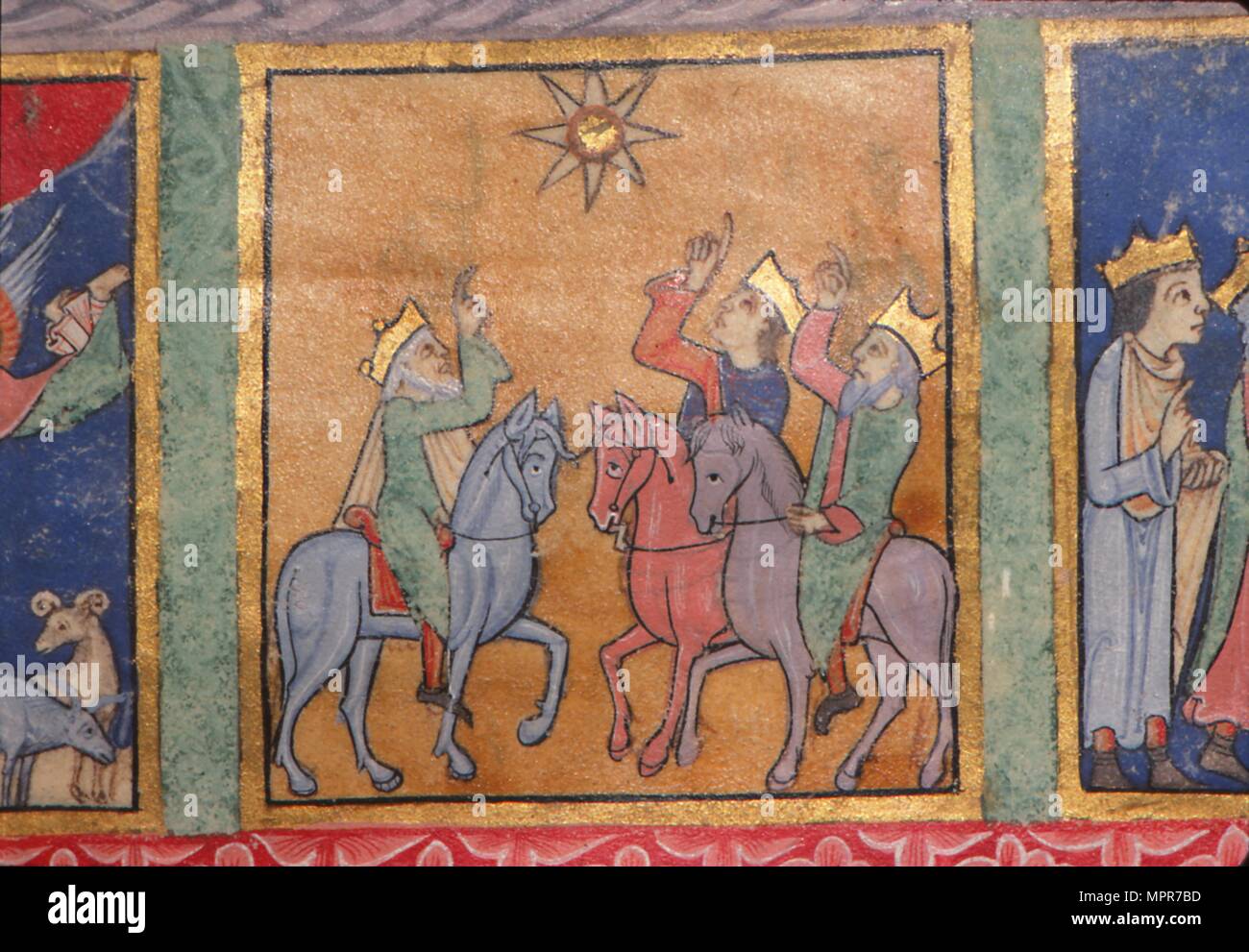 Detail of a Psalter: the Magi follow the Star, c1140. Artist: Unknown. Stock Photo