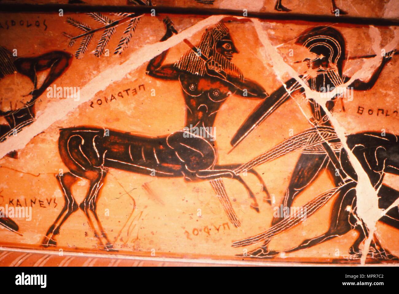 Detail from the Francois Vase, Satyr and Warrior fighting, c6th century BC.  Artists: Ergotimos, Kleitias. Stock Photo