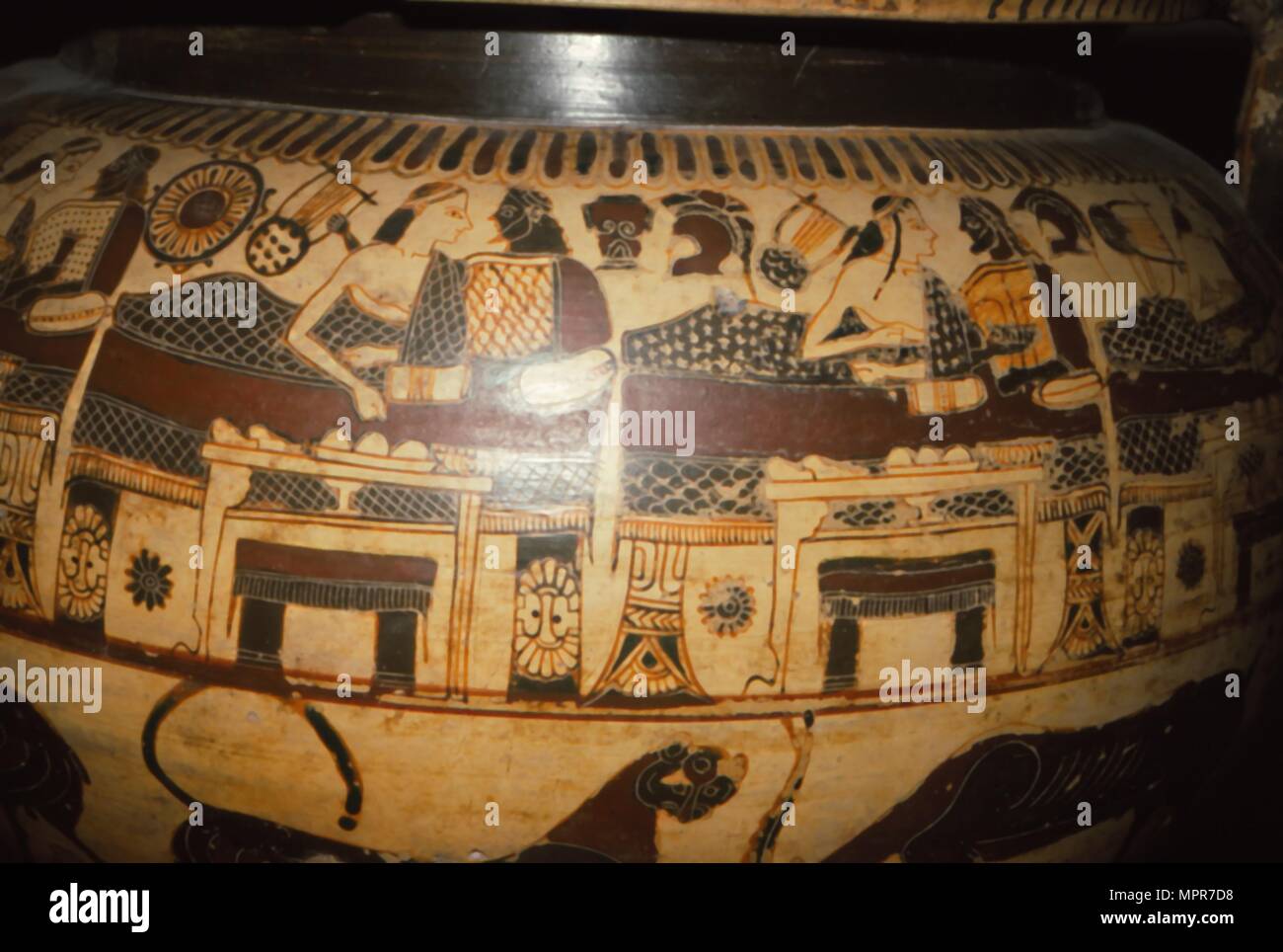 Greek Vase-Painting, A Banquet, possibly Funerary, c5th century BC Artist: Unknown. Stock Photo