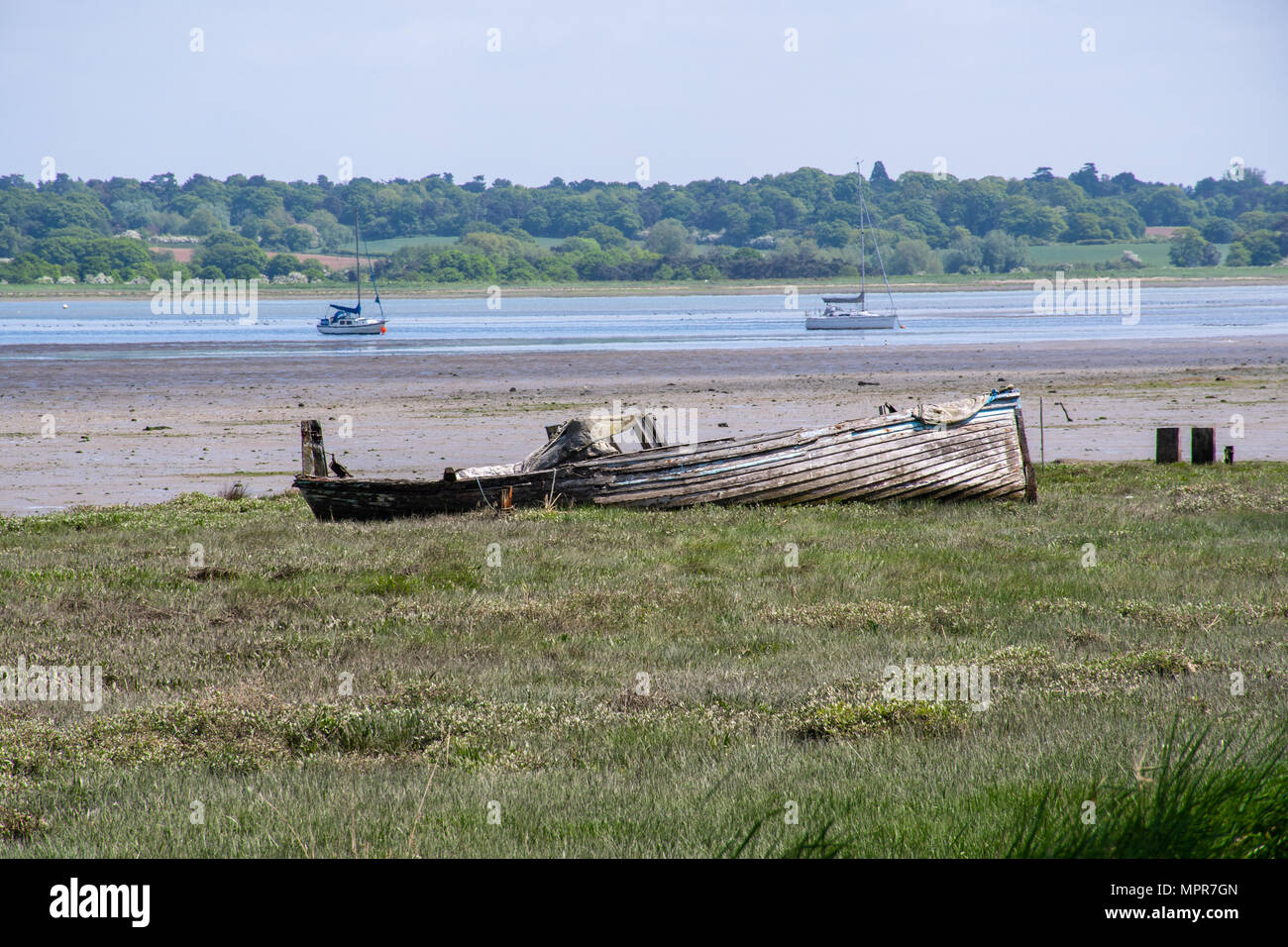 Old wooden boat in Estuary Stock Photo - Alamy