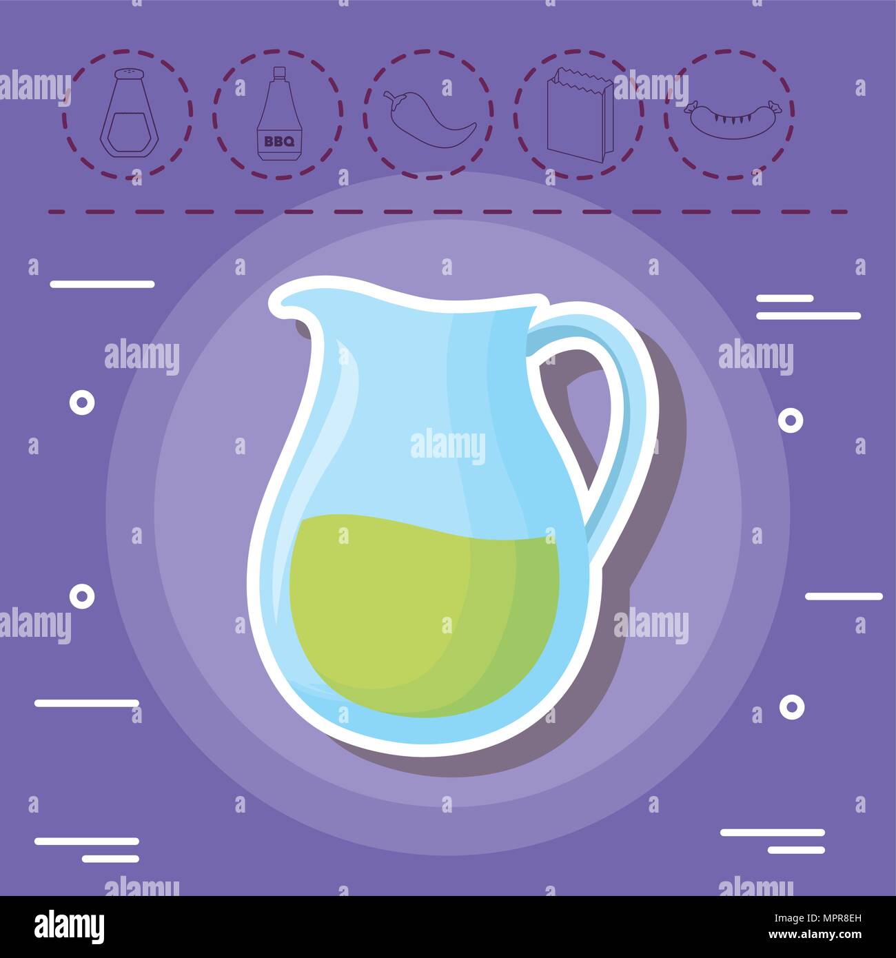 lemonade pitcher and picnic related icons over purple background ...