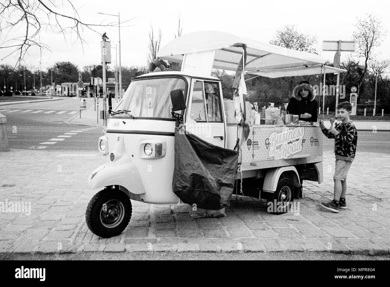 Vespa Piaggio Ape TM van ice cream van, Vienna, Austria, Europe. Stock Photo