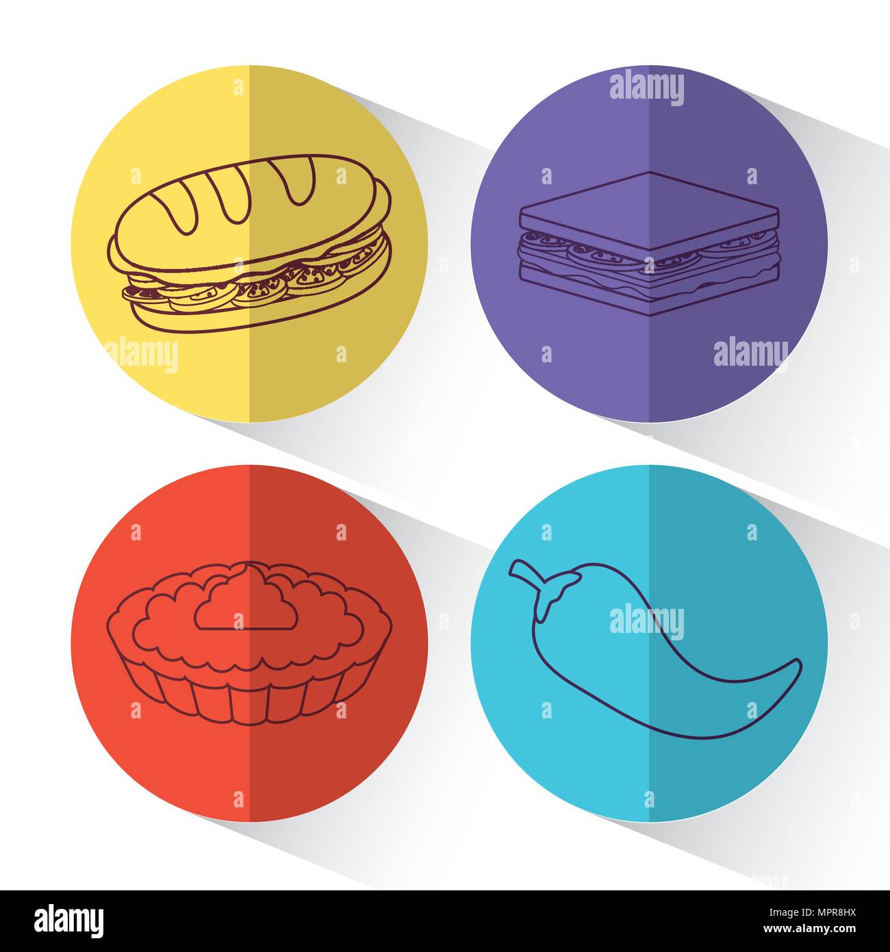 icon set of picnic concept over colorful circles and white background ...