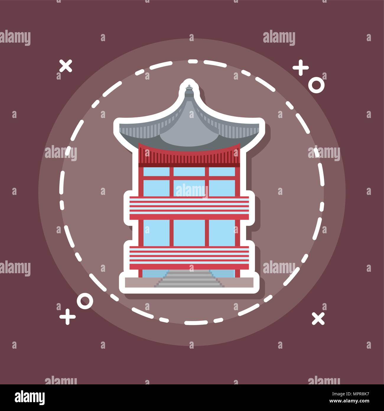 Asia iconic and traditional building icon over pink background ...