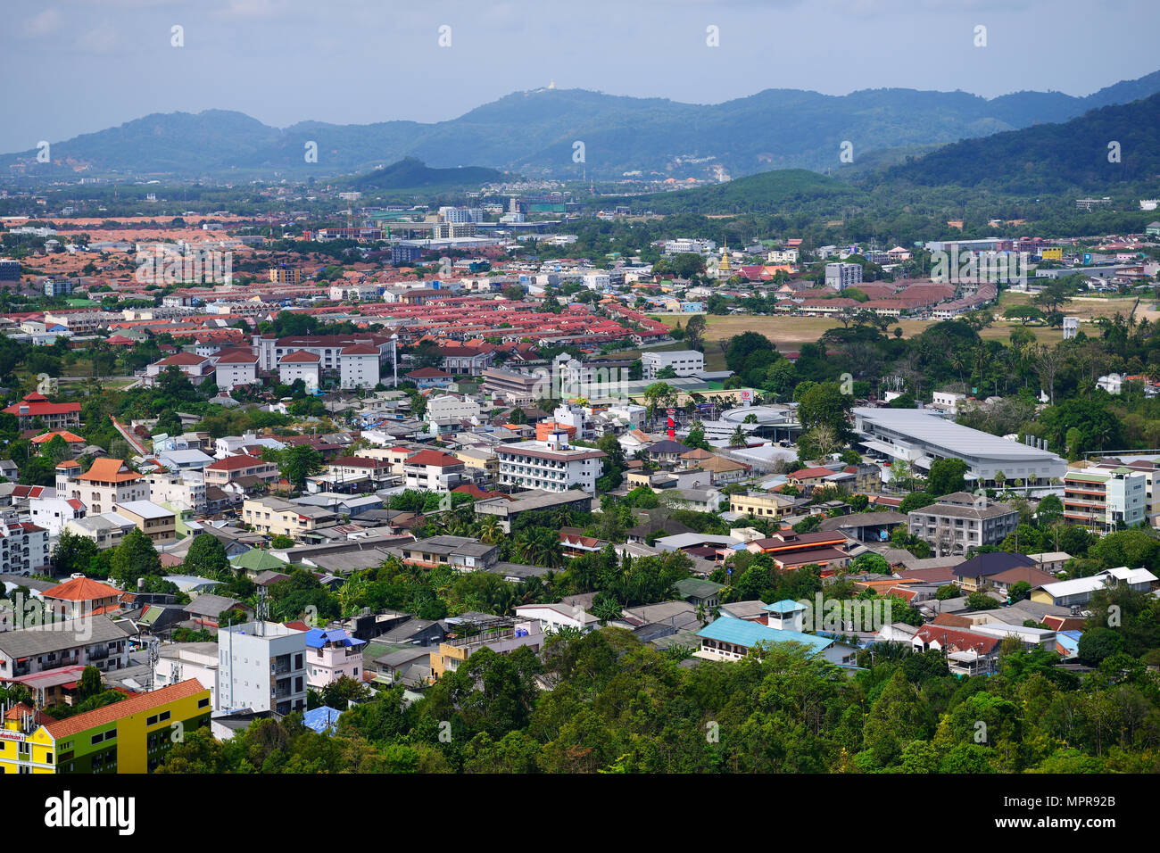 View over Phuket Town, seen from Khao Rang Hill, Phuket, Thailand Stock Photo