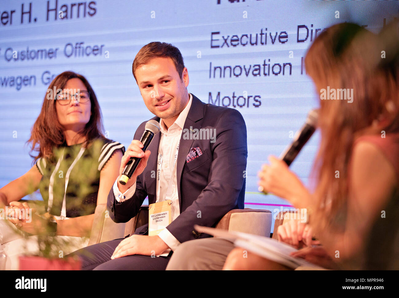 Skoda Auto DigiLab Israel Head of Tech Scouting and Business Development Vit Lichtenstein attends discussion panel  Ecomotion in Tel Aviv, Israel, on May 23, 2018.  (CTK Photo/Rene Fluger) Stock Photo