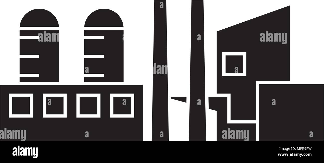 Industrial building black icon, vector illustration. Industrial ...
