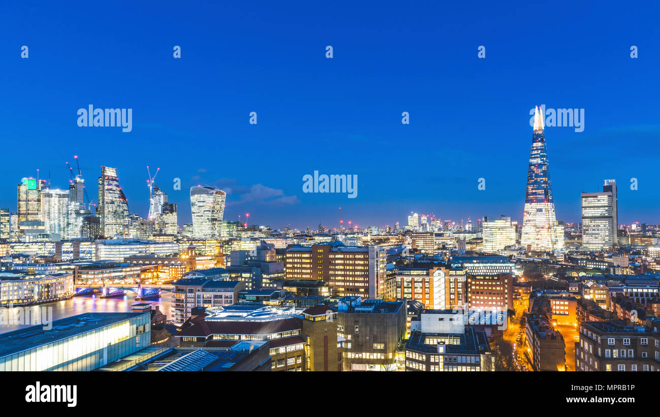 UK, London, cityscape and Thames river panoramic view at dusk Stock Photo