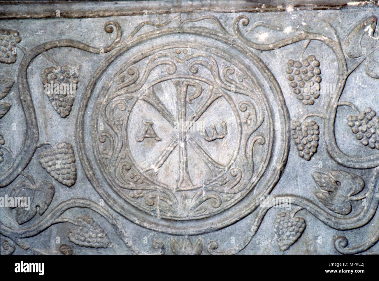 Chi-Rho symbol from Coptic sarcophagus, 7th century. Artist: Unknown. Stock Photo