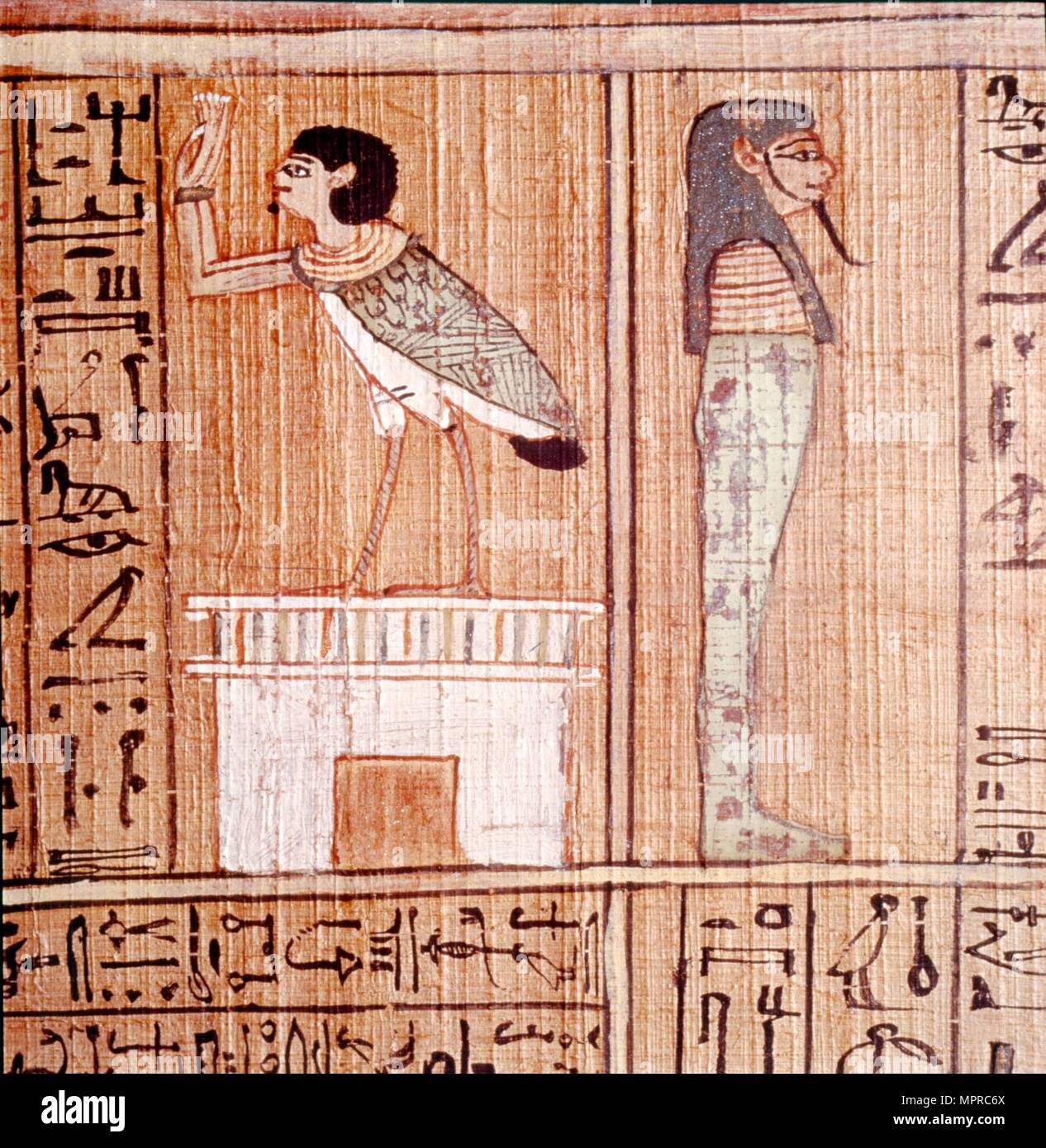 Soul-bird & Mummy, Book of the Dead, Egyptian Papyrus of Ani, Thebes, c1250BC. Artist: Unknown. Stock Photo