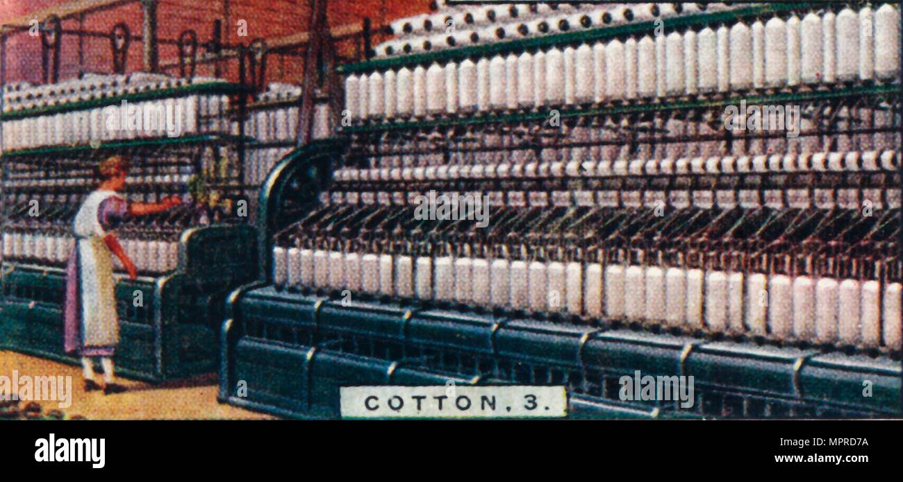 'Cotton, 3. - Spinning Machine, Lancashire', 1928. Artist: Unknown. Stock Photo