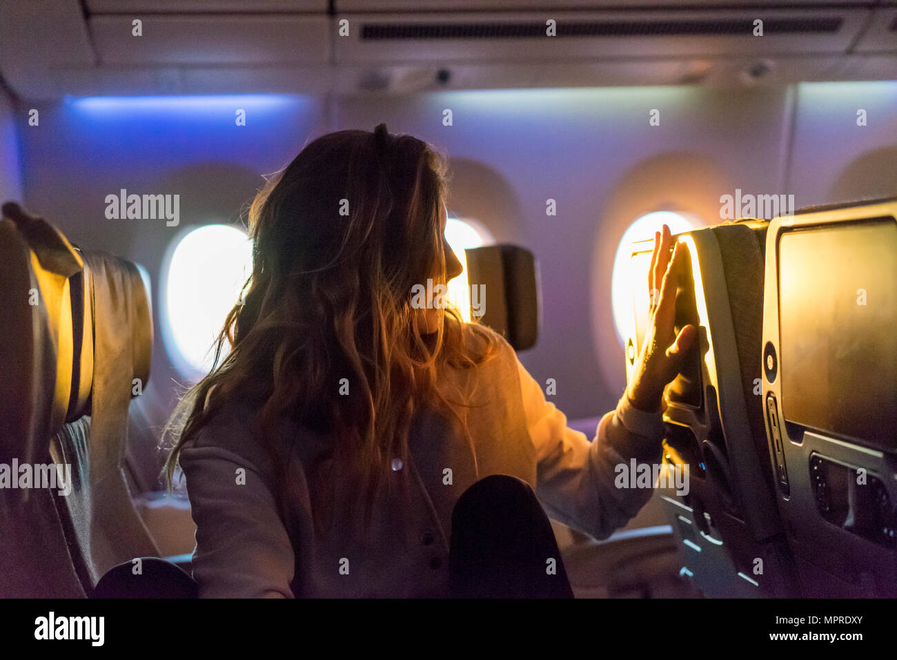 Aeroplane , window seat , woman hi-res stock photography and images - Alamy