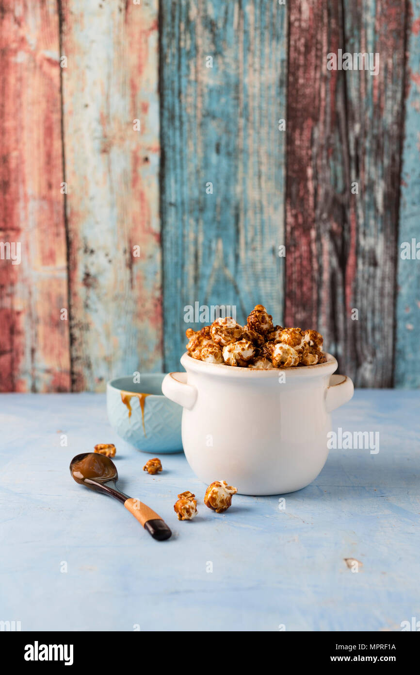 Caramel popcorn in bowl Stock Photo