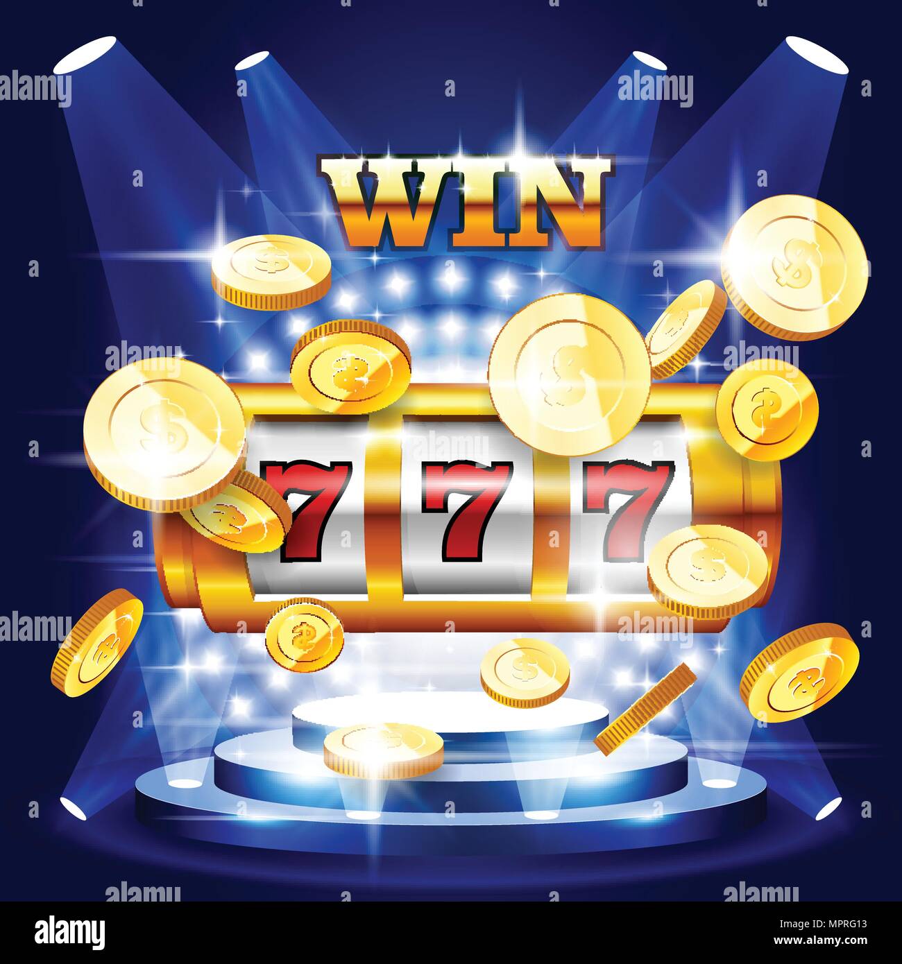 Big win or jackpot - slot machine and coins, casino concert Stock Vector