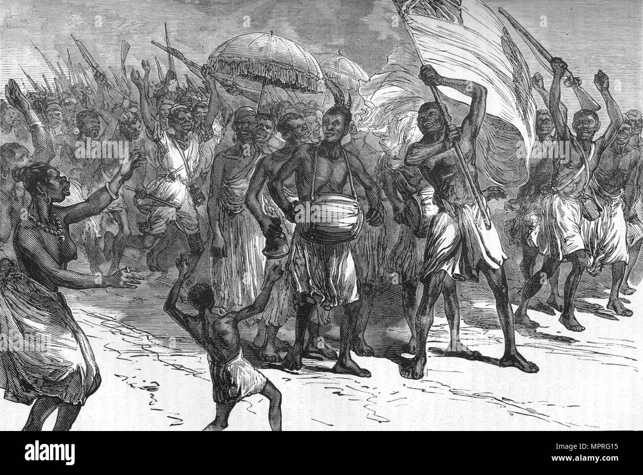 'March of Ashantee Warriors', c1880. Artist: Unknown. Stock Photo