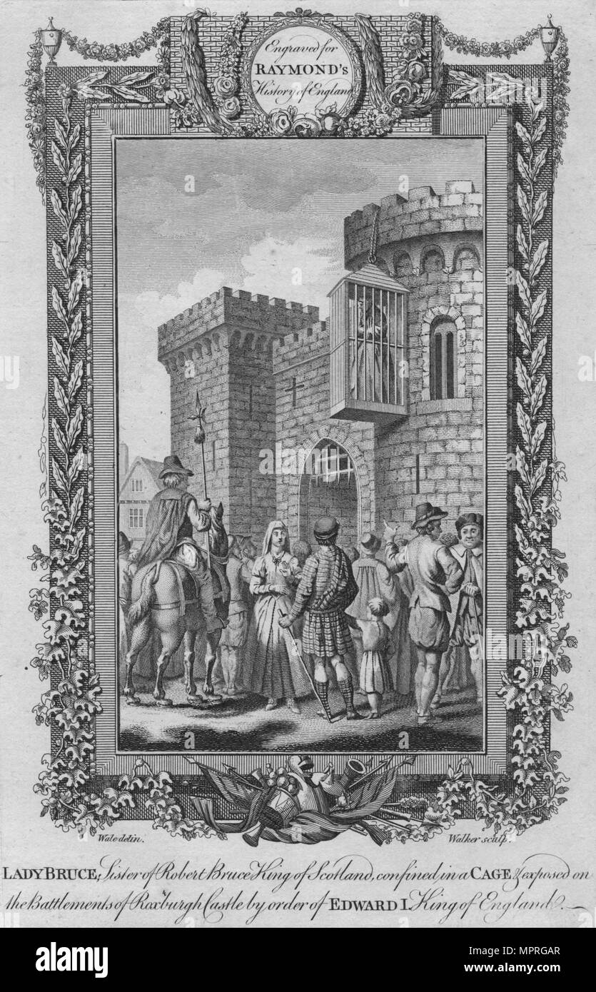 'Lady Bruce, Sister of Robert Bruce, King of Scotland, confined in a Cage', c1787. Artist: Unknown. Stock Photo