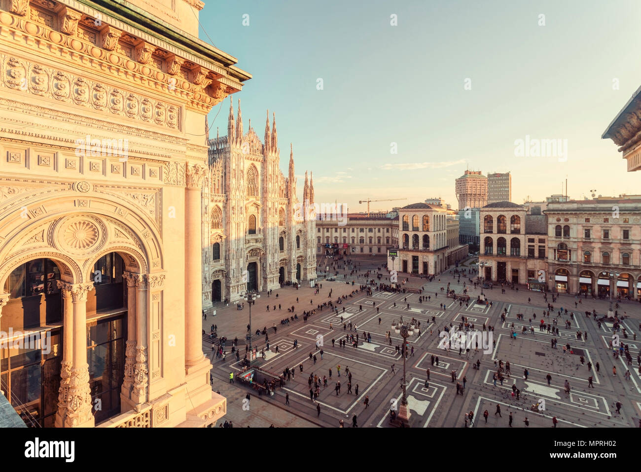 Italy, Lombardy, Piazza del Duomo in Milan seen from the Galleria Vittorio Emanuele II Stock Photo