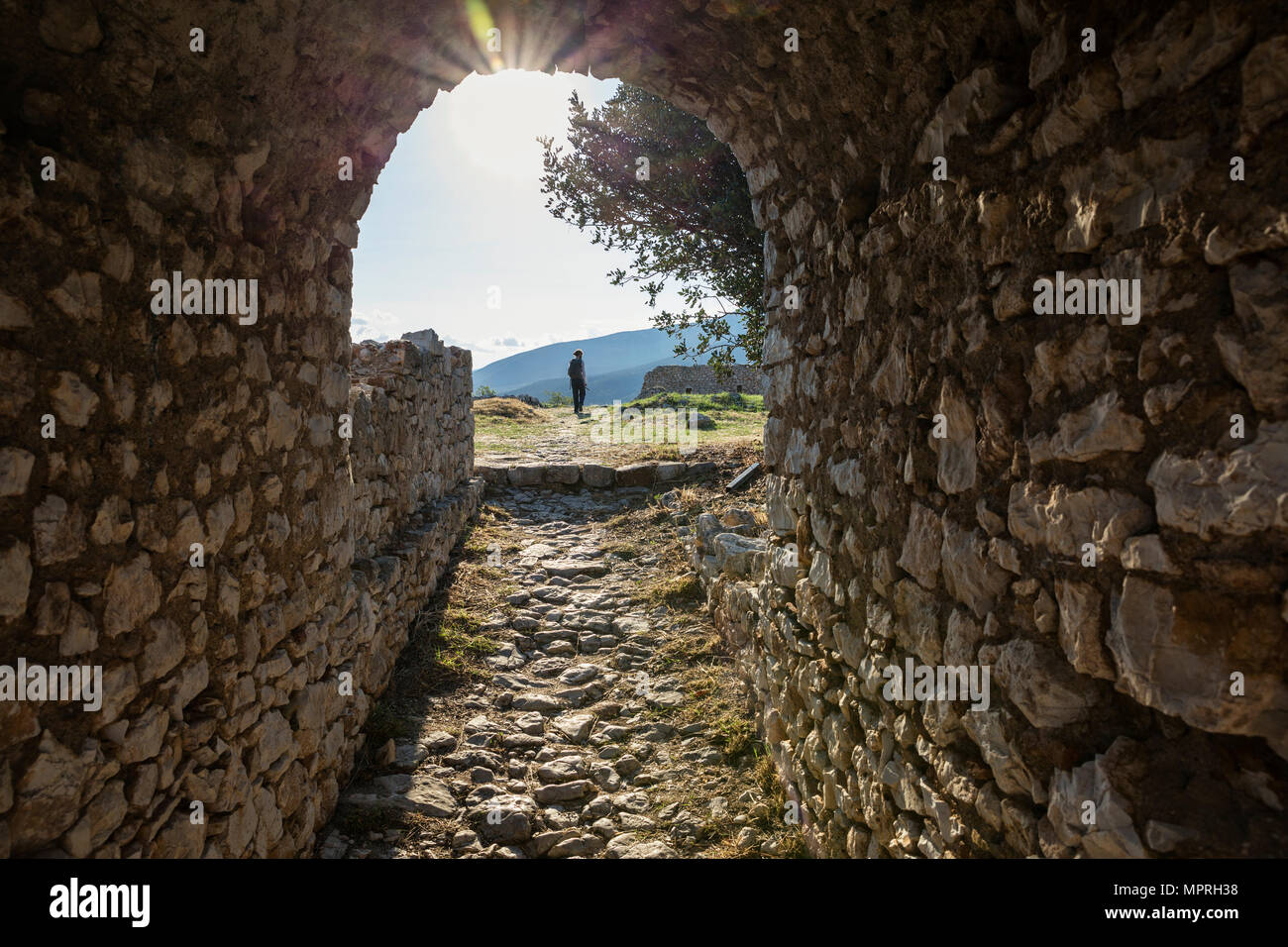 Greece, Peloponnese, Arcadia, Paralia Astros, Entrance to venetian castle Stock Photo