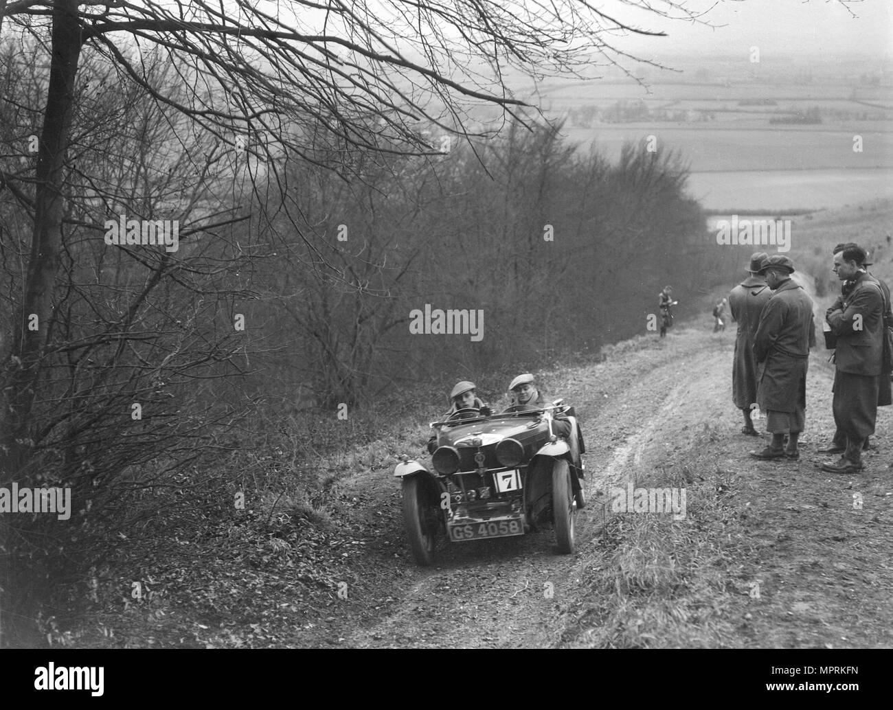 MG J2 competing in a trial, Crowell Hill, Chinnor, Oxfordshire, 1930s. Artist Bill Brunell