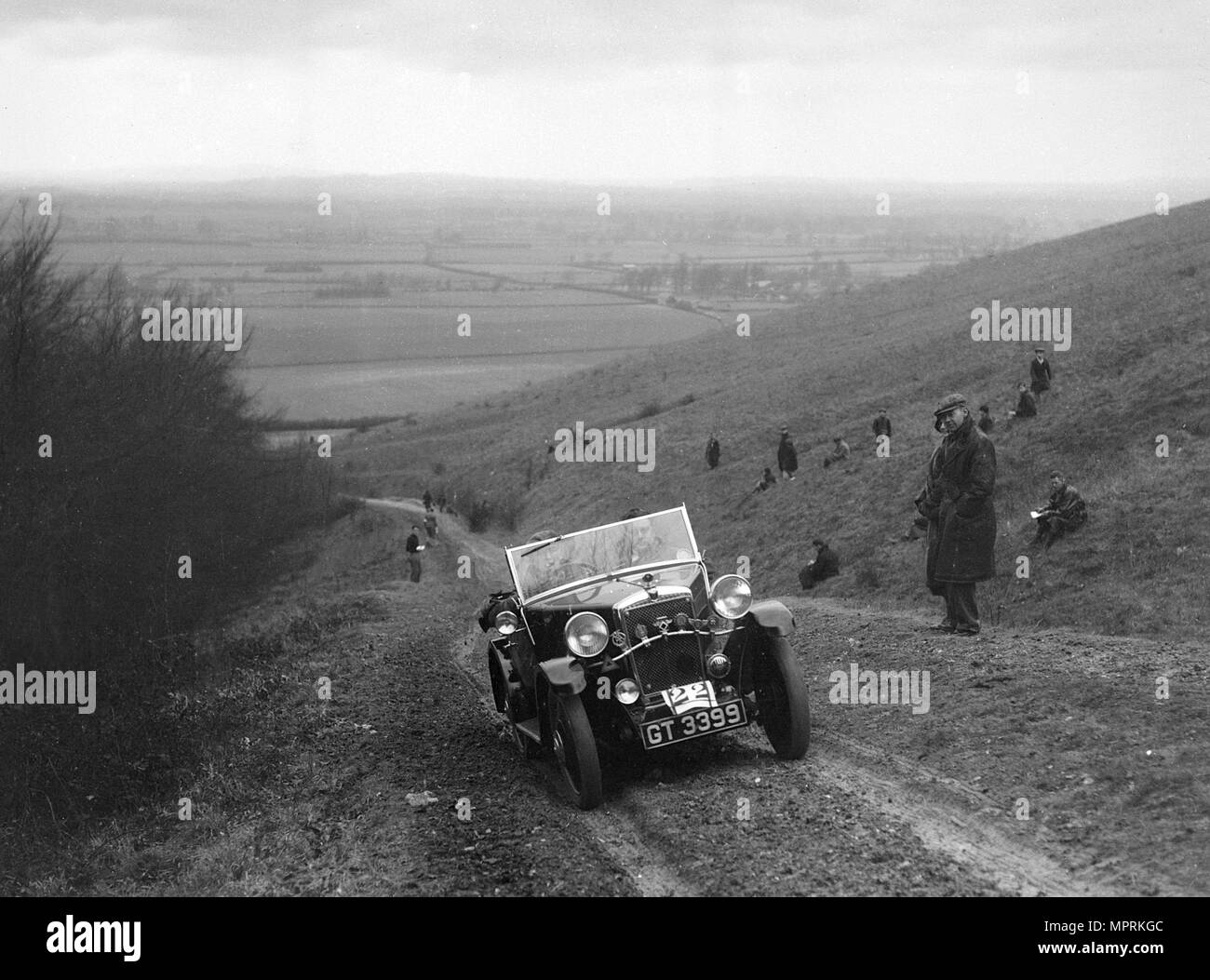 Morris Minor 2seater competing in a trial, Crowell Hill, Chinnor, Oxfordshire, 1930s. Artist