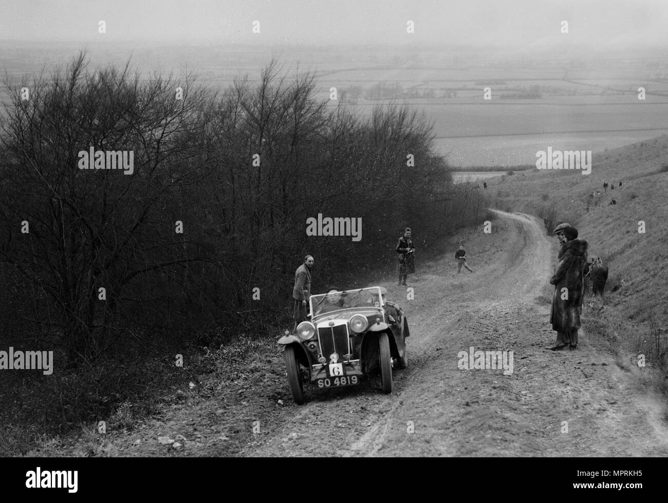 MG Magna competing in a trial, Crowell Hill, Chinnor, Oxfordshire, 1930s. Artist Bill Brunell