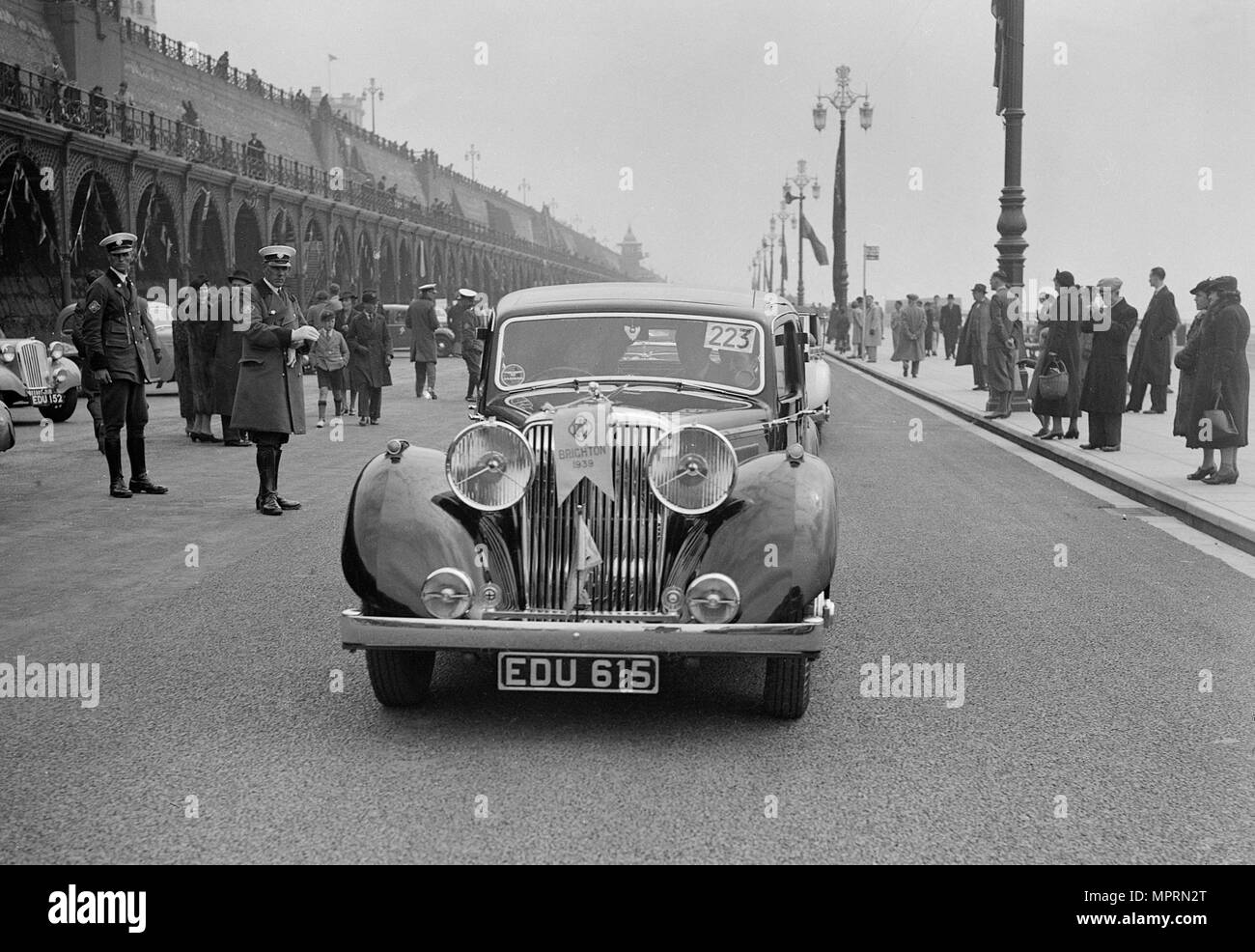 Jaguar SS of Elsie Wisdom at the RAC Rally, Brighton, Sussex, 1939. Artist: Bill Brunell. Stock Photo