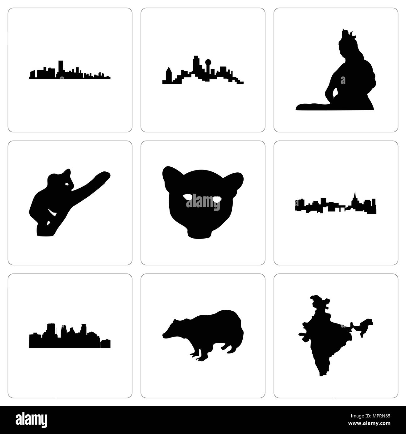 Set Of 9 Simple Editable Icons Such As India Map Badger