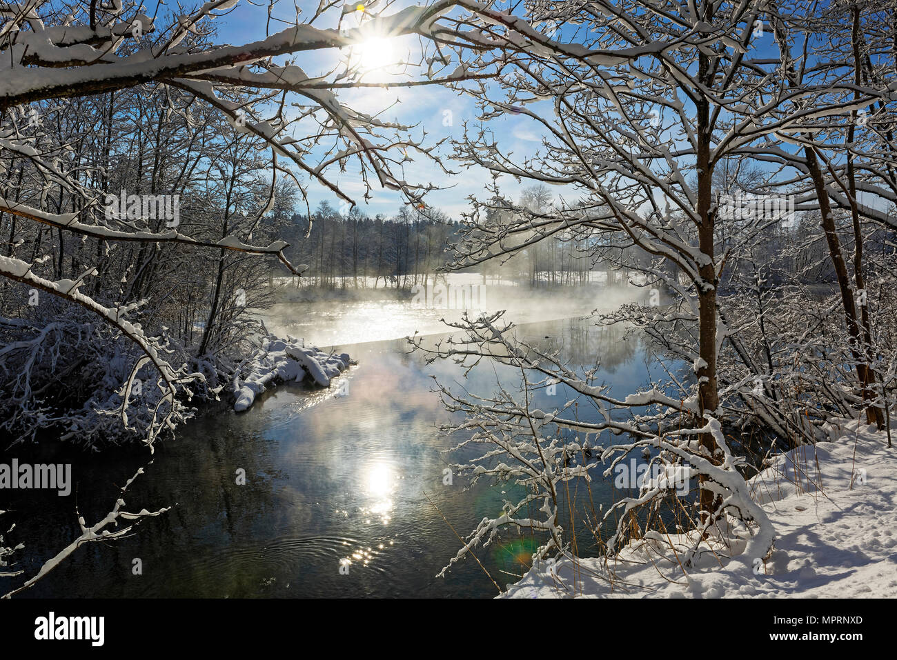 Germany, Bavaria, Upper Bavaria, Loisach in winter Stock Photo