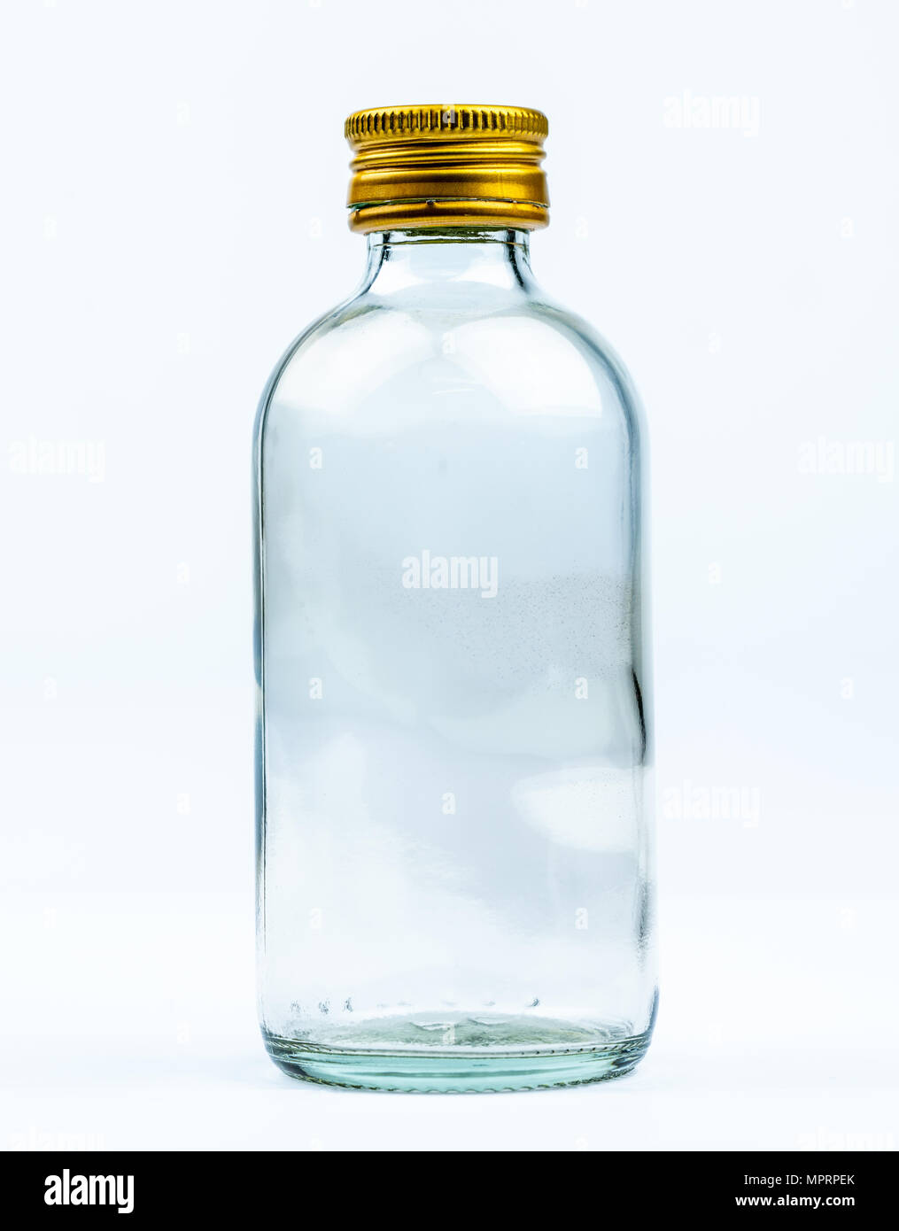 Download Empty Transparent Round Glass Bottle With Closed Aluminum Yellow Cap Isolated On White Background With Blank Label And Copy Space Use For Beverage Or Stock Photo Alamy