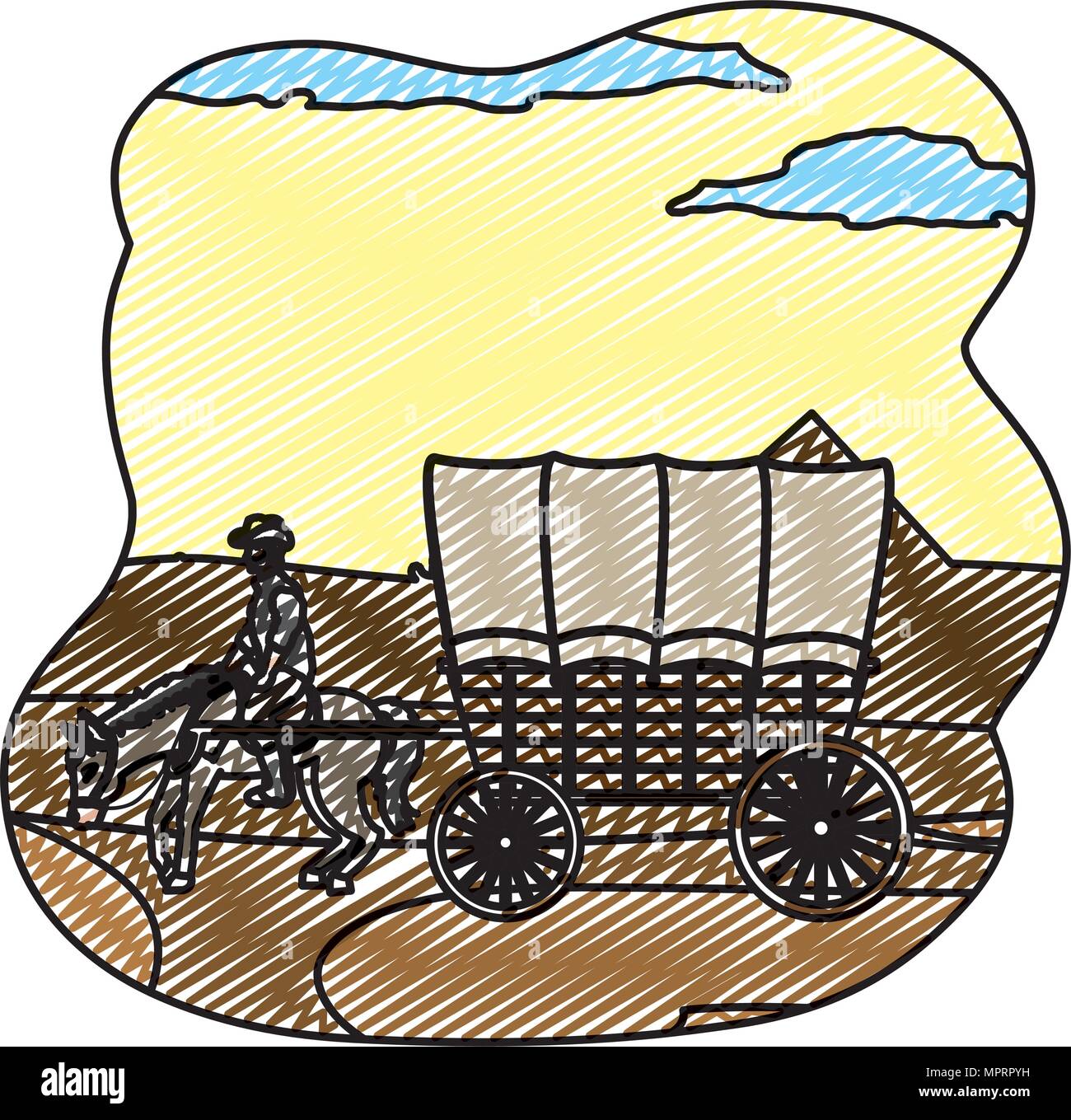 Wagon Ride Doodle doodle man riding horse with carriage in the pyramid desert Stock ...