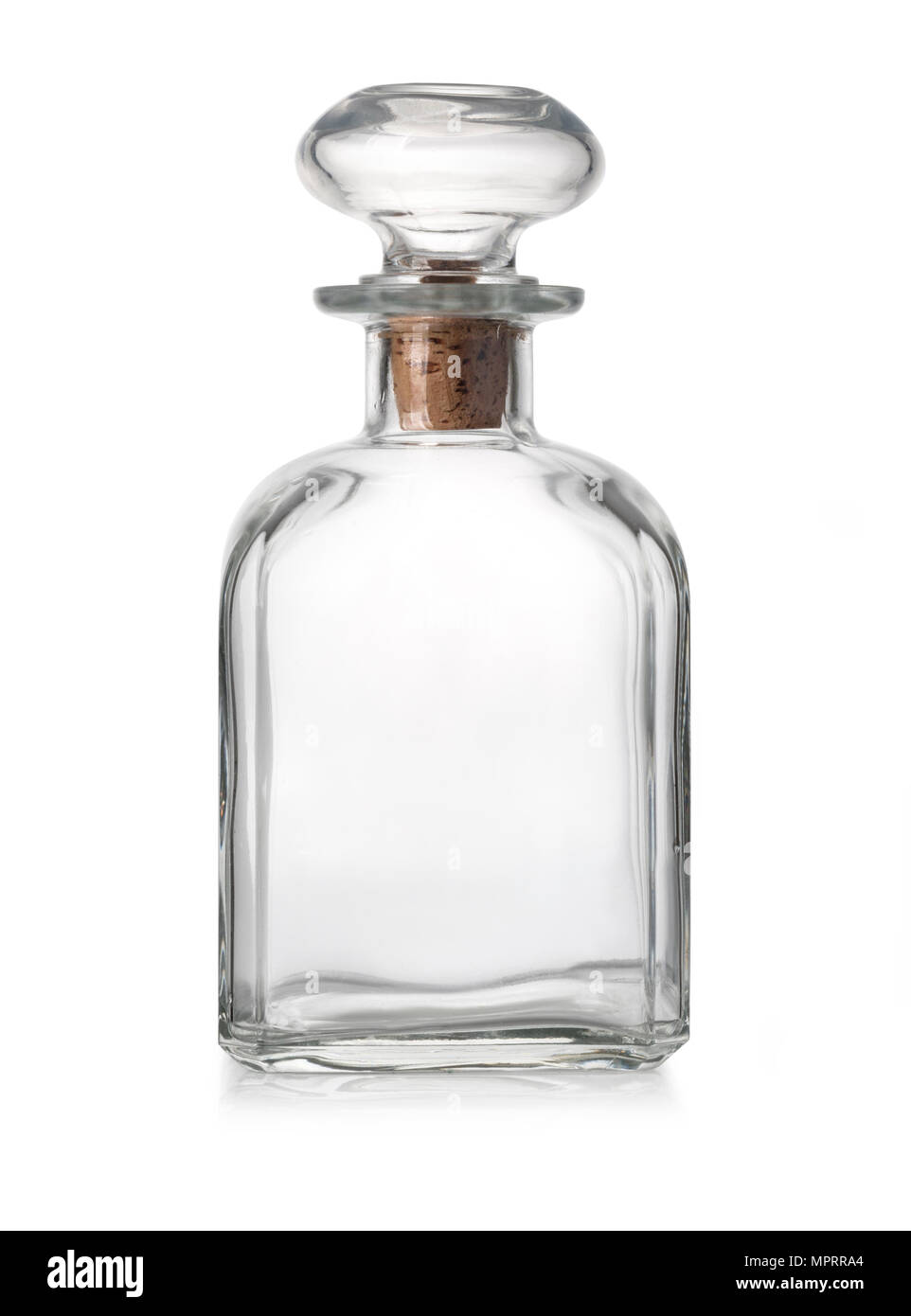 Old fashioned glass bottle with cork stopper. isolated on white with