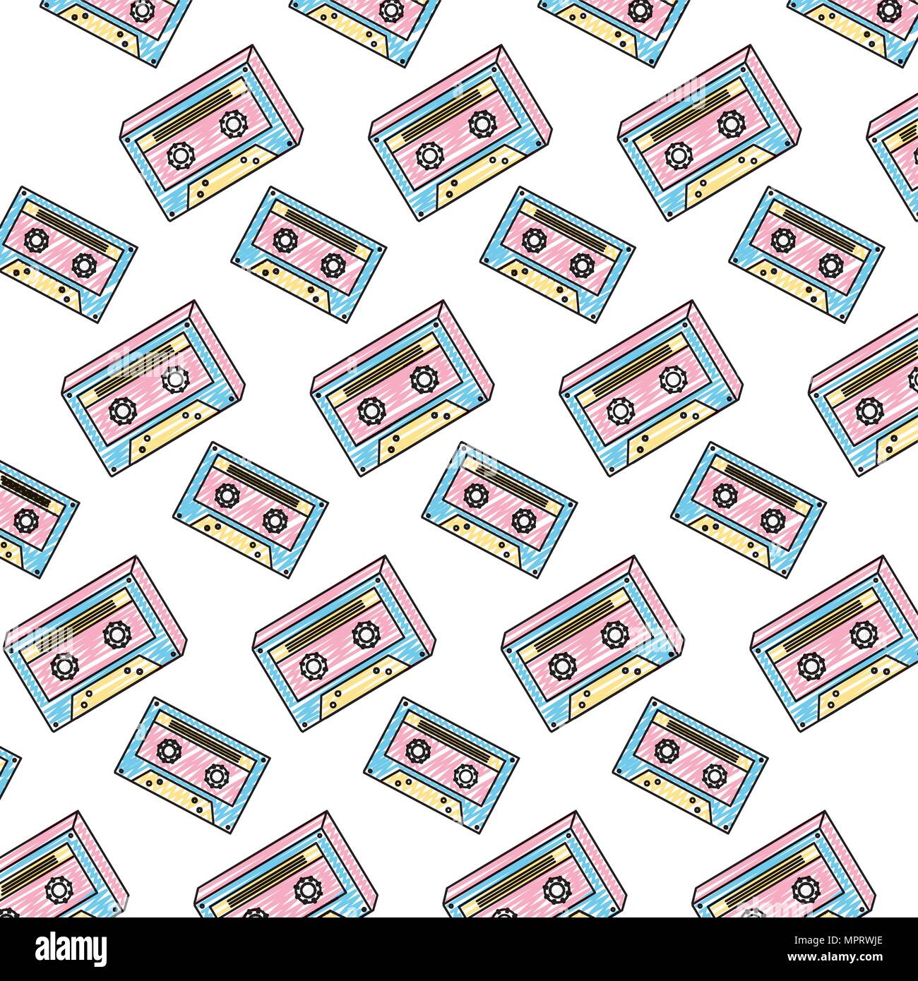 doodle retro cassette old tape background Stock Vector Image & Art - Alamy