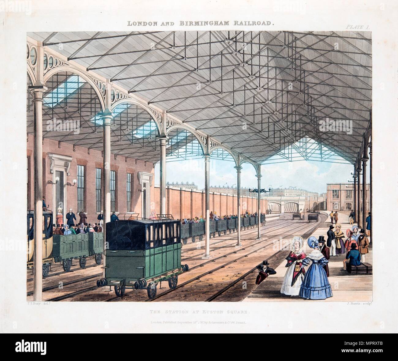 The Station at Euston Square, published 1837 (hand coloured engraving) Stock Photo