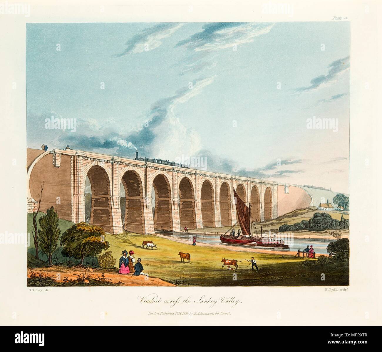 Viaduct across the Sankey Valley, Warrington, Cheshire, February 1831.  Artist: Thomas Talbot Bury. Stock Photo