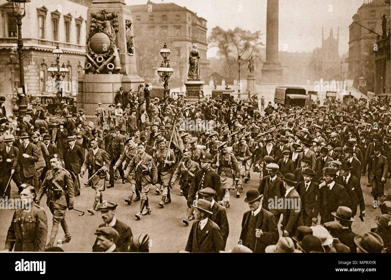 1st Battalion London Scottish marching through London on arrival from France, May 16th, 1919. Stock Photo