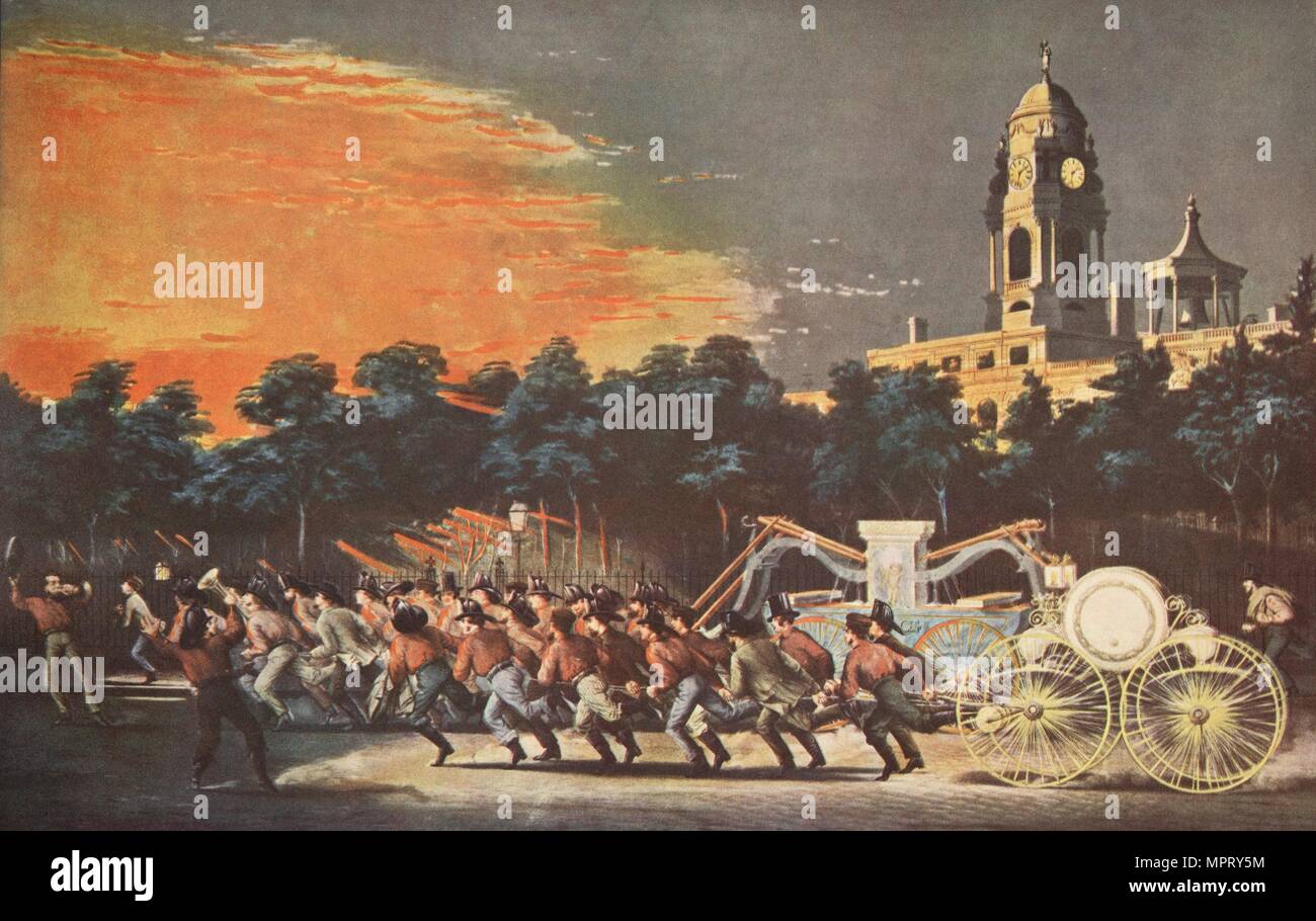 The Life of a Fireman The Race, pub. 1854, Currier & Ives (Colour