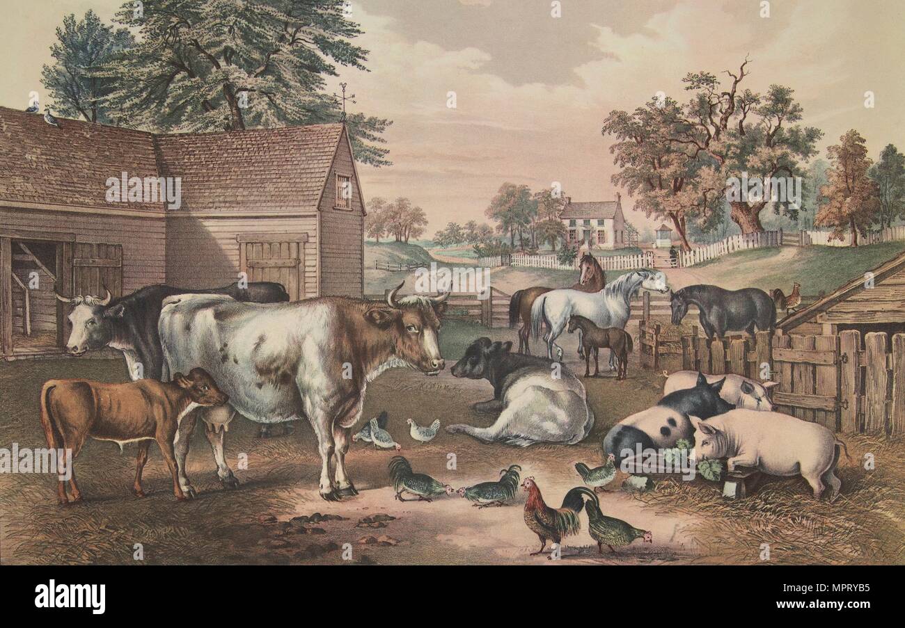 Животные крестьян. Скотоводство в средневековье. Крестьянский двор живопись. Двор для скота. Животные крестьян.