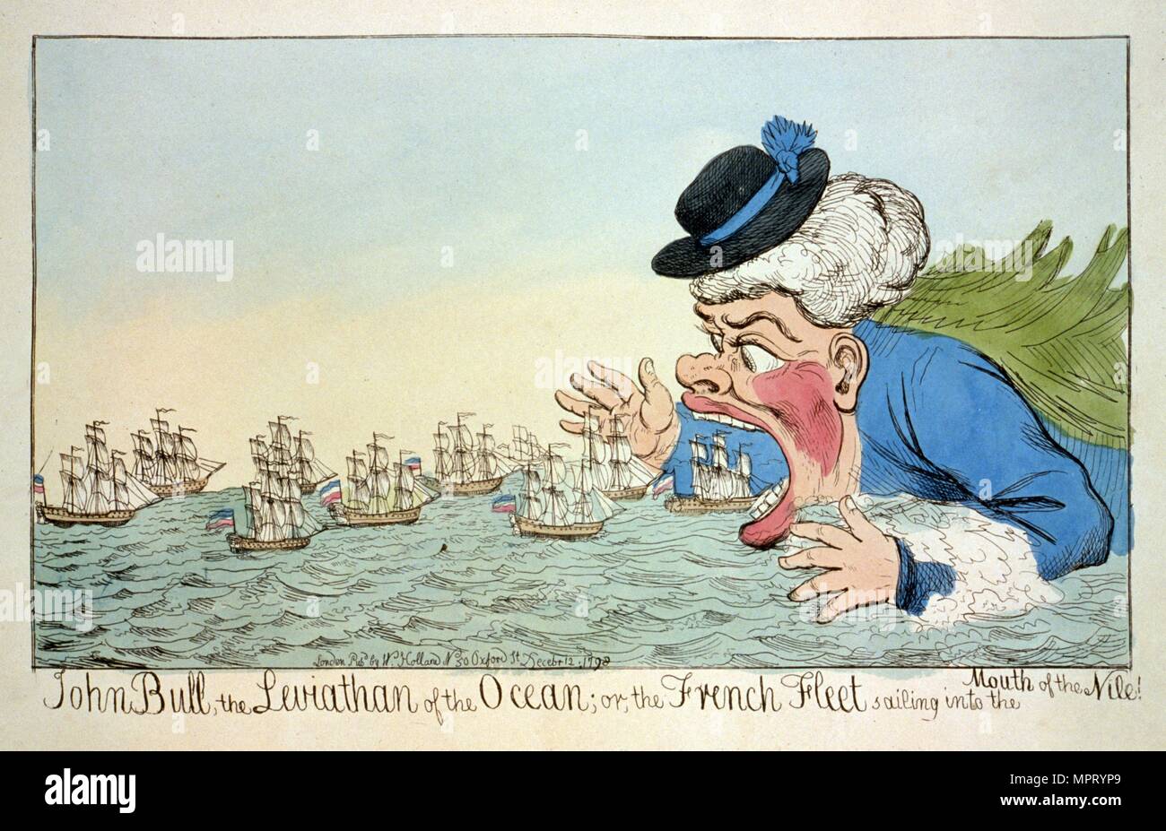 John Bull the Leviatan of the Ocean or the French Fleet sailing into the Mouth of the Nile December Stock Photo