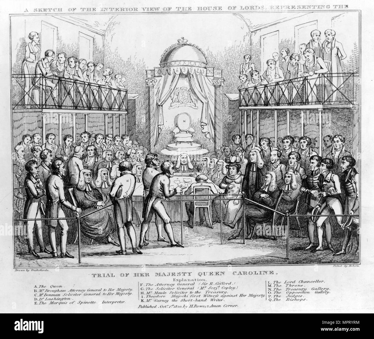 A Sketch of the Interior View of the House of Lords, representing the Trial of Her Majesty Queen Car Stock Photo