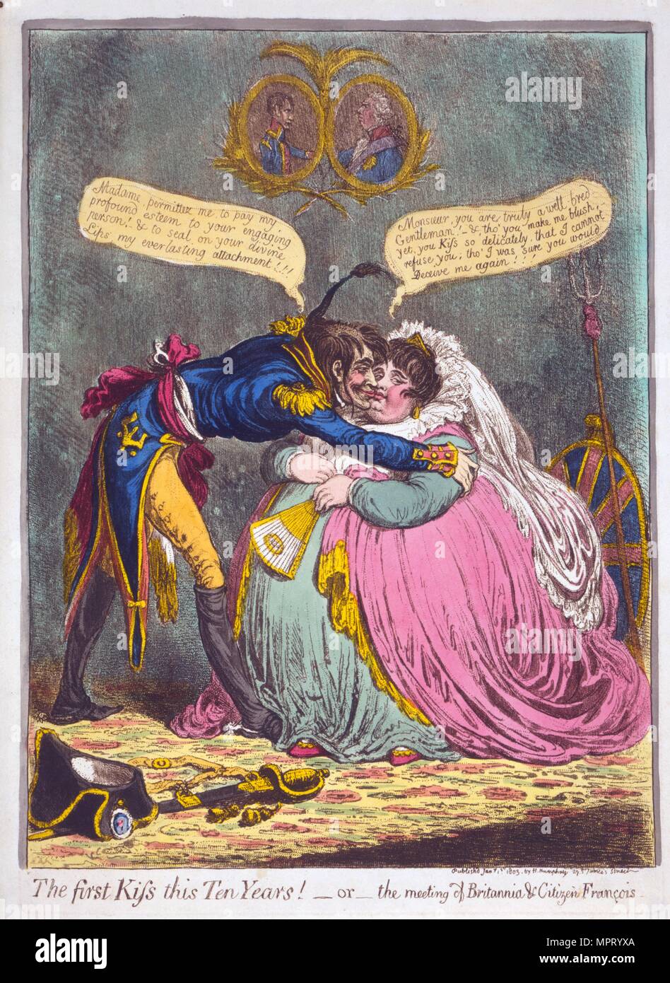 The First Kiss this Ten Years! Or the meeting of Britannia & Citizen  Francois, 1803 Stock Photo - Alamy