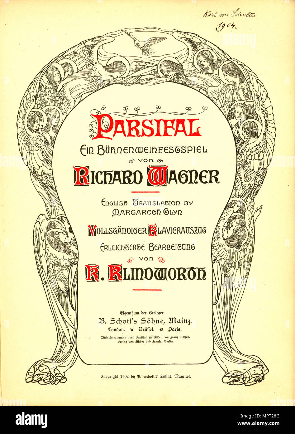 Cover of the vocal score of opera Parsifal by Richard Wagner, 1902. Stock Photo