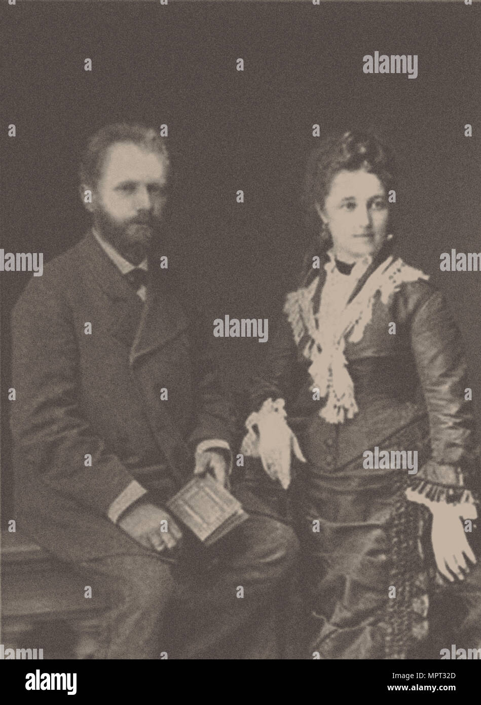 The composer Pyotr Ilyich Tchaikovsky (1840-1893) with his wife Antonina Miliukova, 1877. Stock Photo