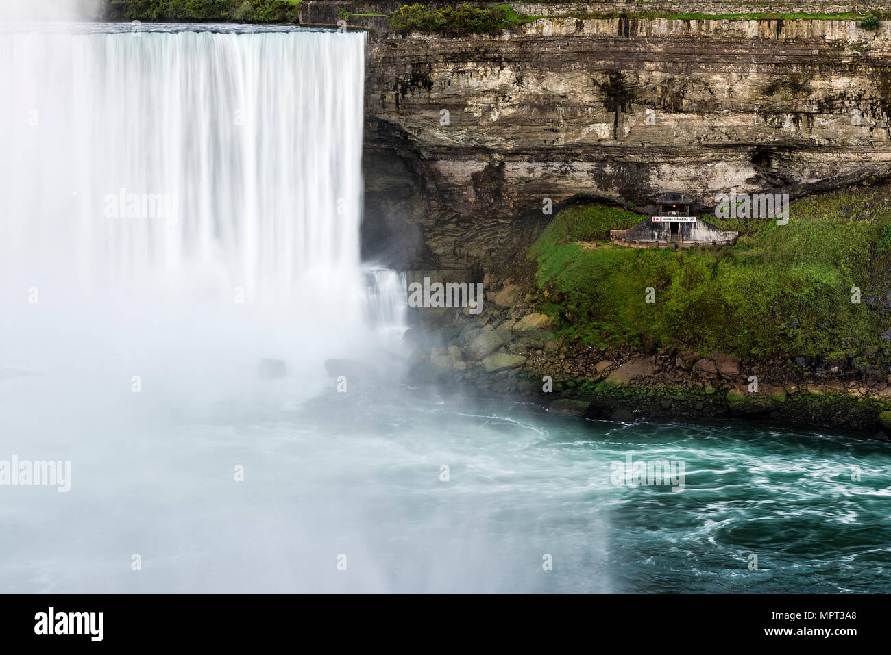 Horseshoe Falls and Jouney Behind the Falls, Niagara Falls, Ontario, Canada. Stock Photo