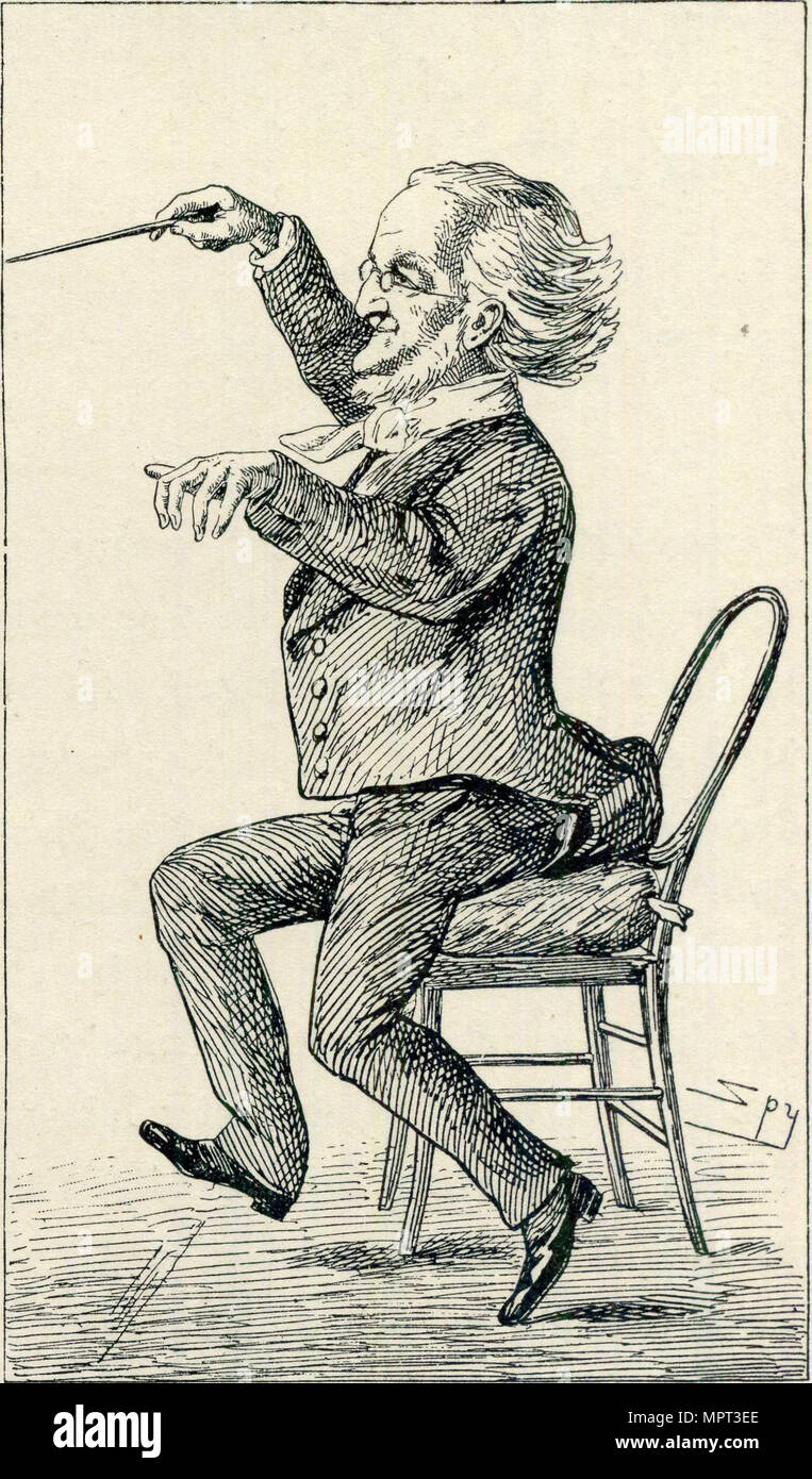Richard Wagner as Conductor. Caricature, c. 1870. Stock Photo