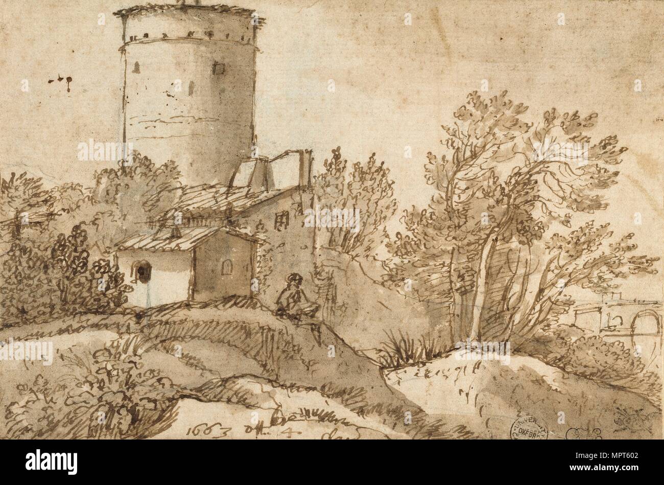 Farm Buildings by the Tiber, 1663. Artist: Claude Lorrain. Stock Photo