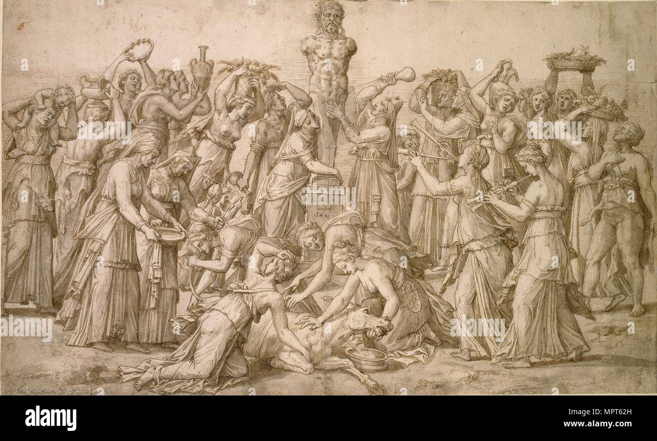 Sacrifice to Priapus, 1540. Artist: Lambert Lombard. Stock Photo