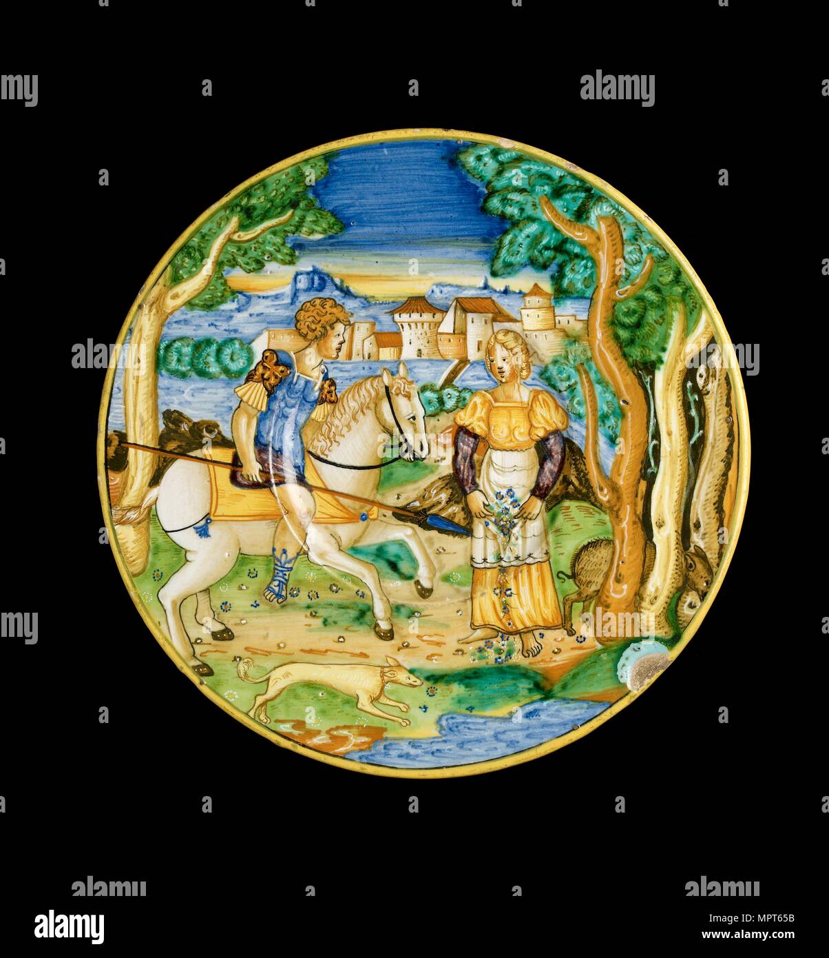 Plate with Picus and Circe, 1535. Artist: Unknown. Stock Photo